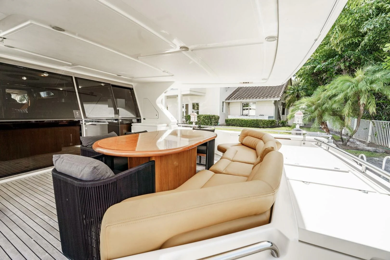a table and chairs on a deck aboard RABBIT Yacht for Sale