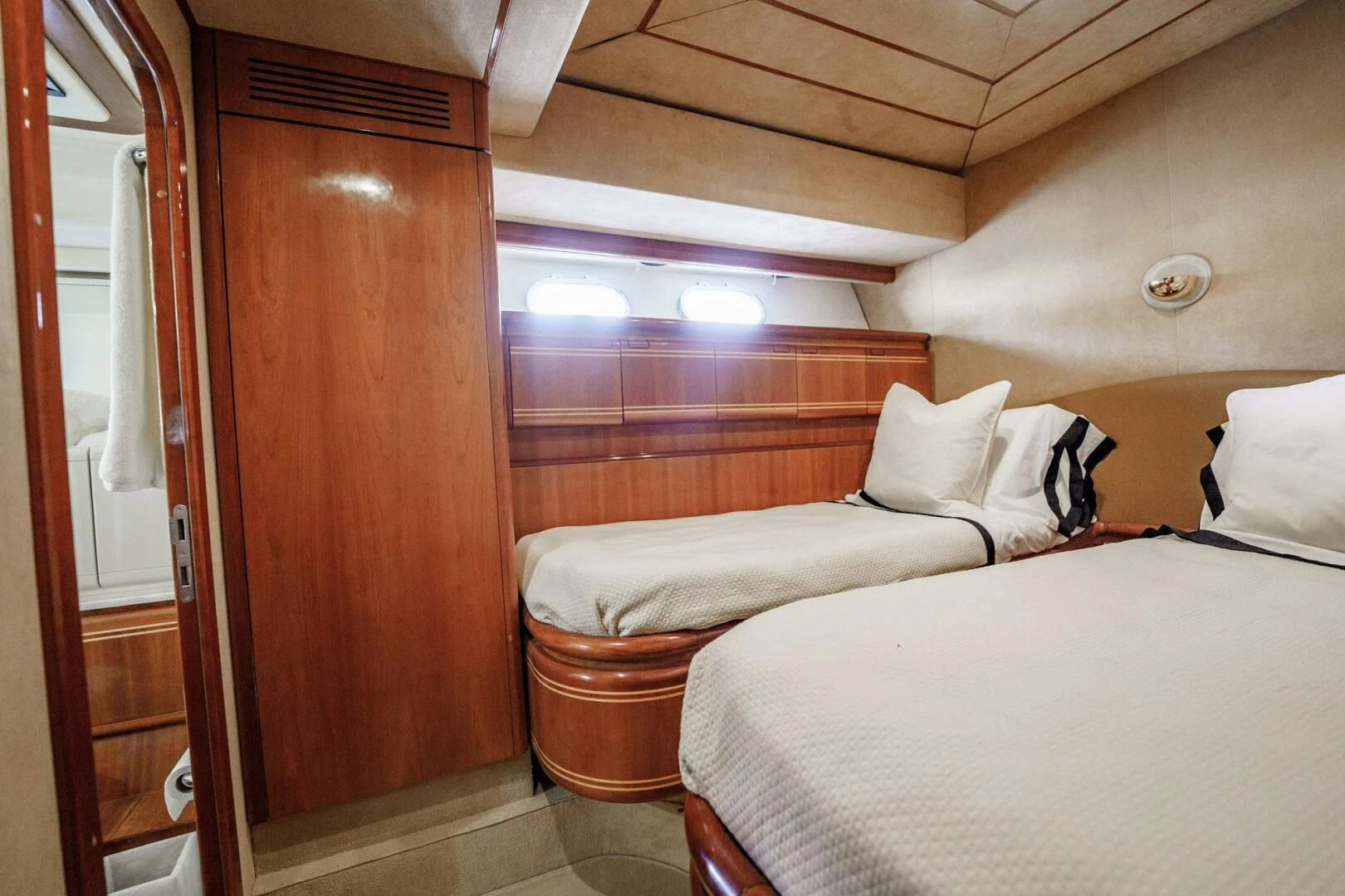 a room with two beds aboard RABBIT Yacht for Sale