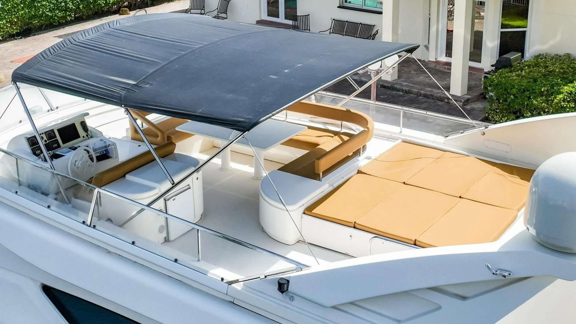 a white helicopter on a deck aboard RABBIT Yacht for Sale