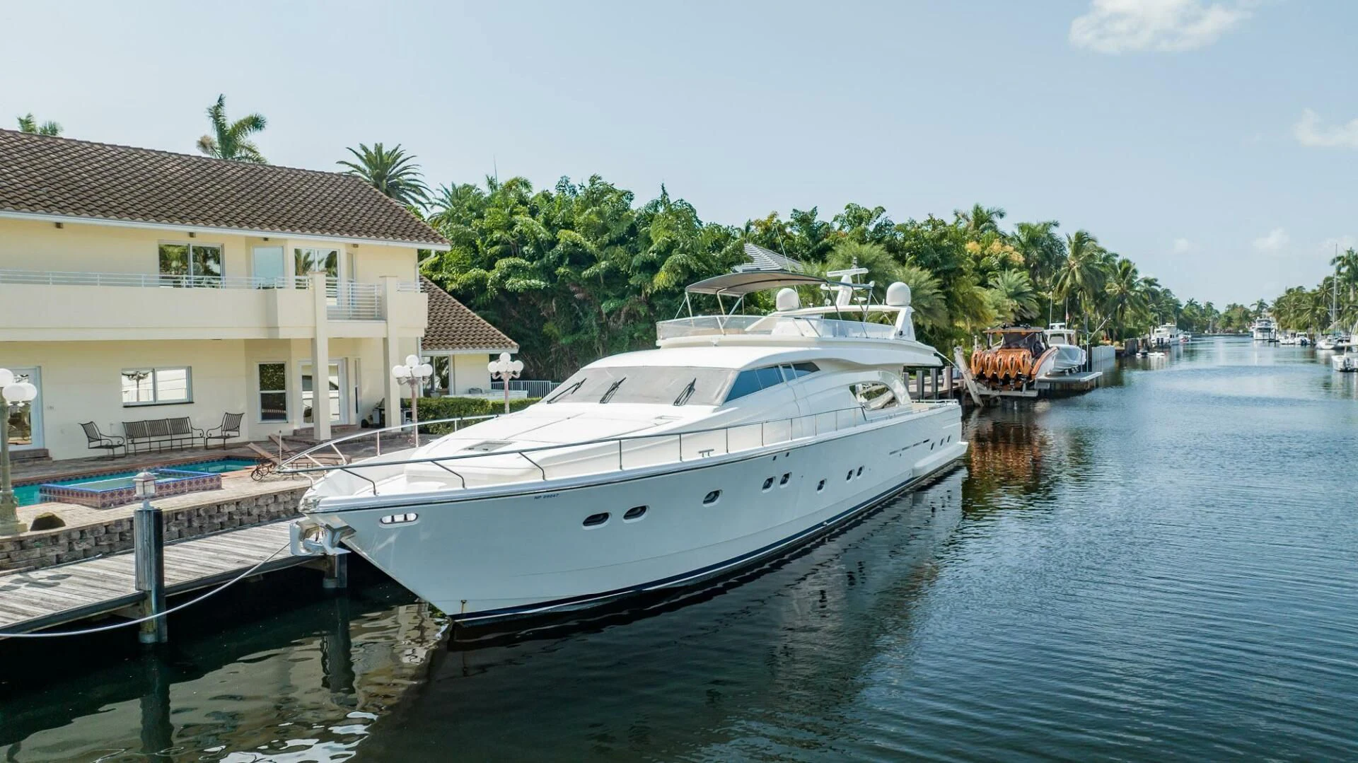 a boat docked at a dock aboard RABBIT Yacht for Sale