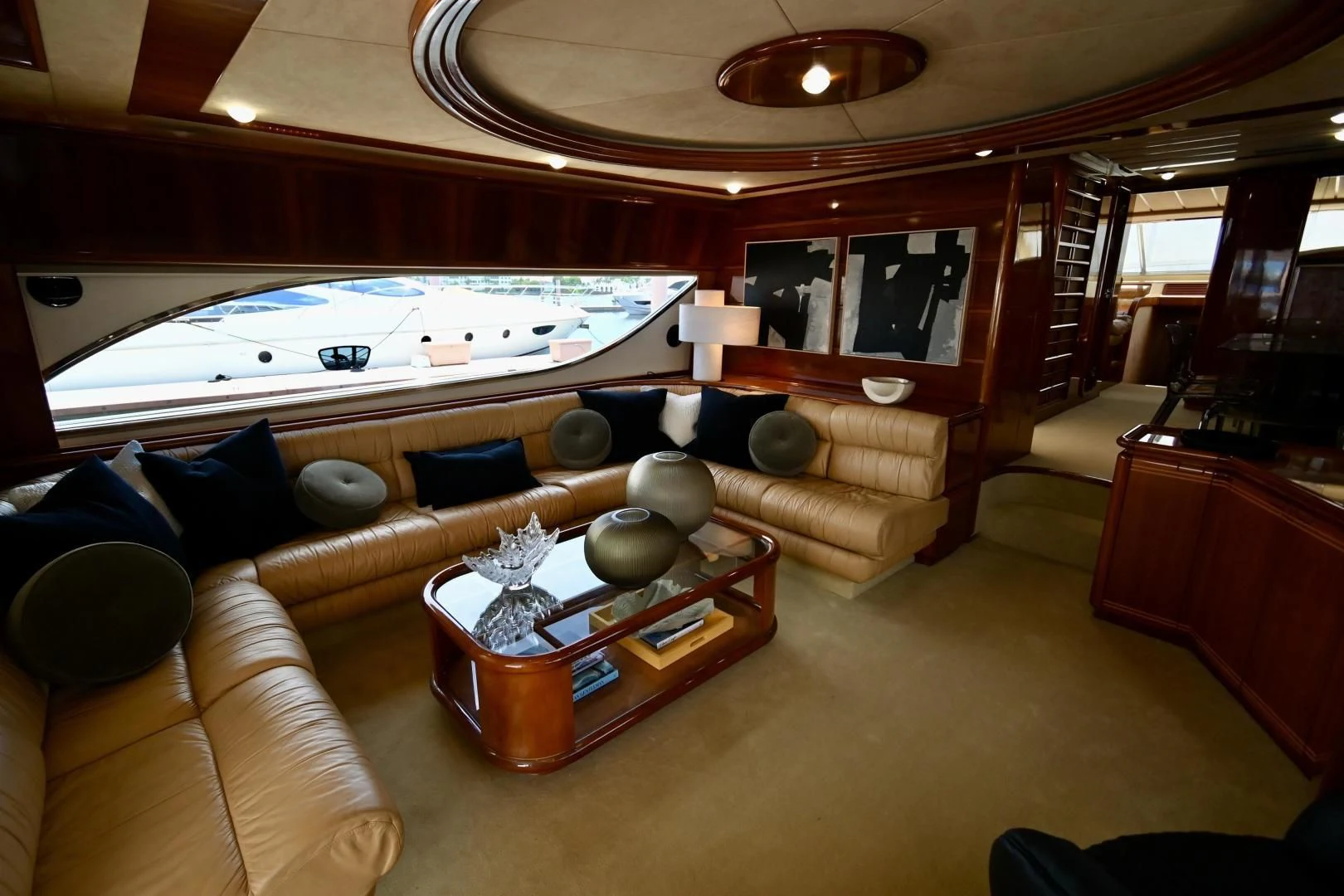 a living room with a large bed aboard RABBIT Yacht for Sale