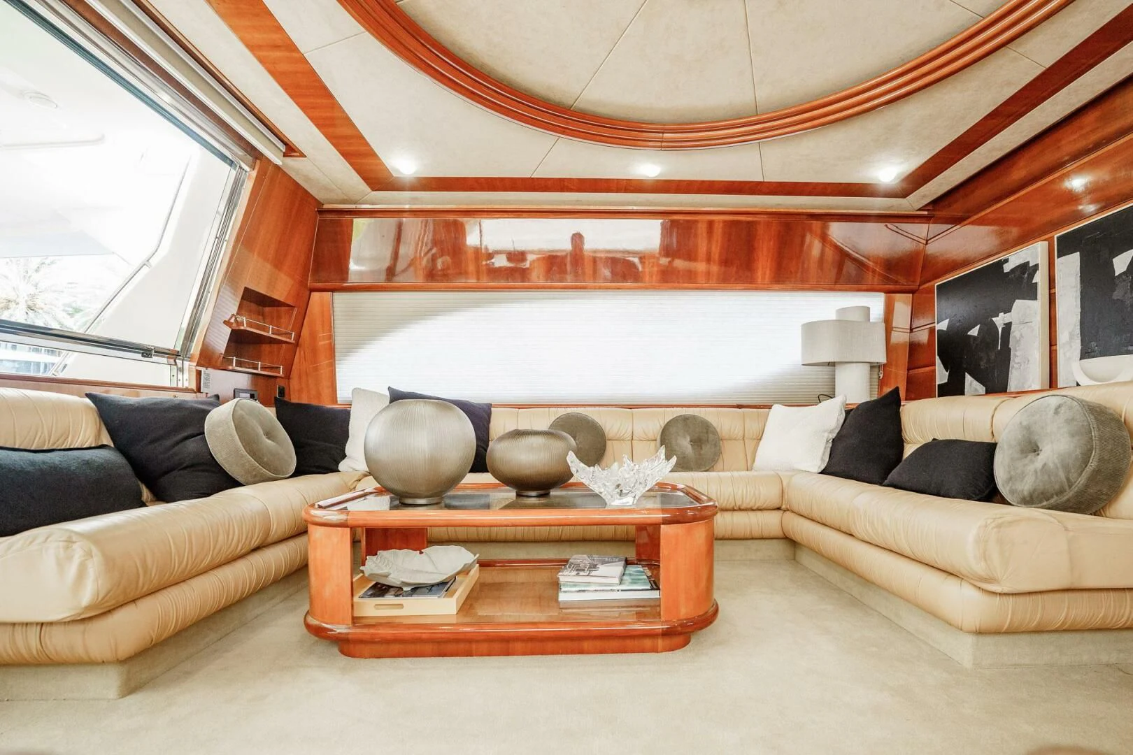 a living room with a large bed aboard RABBIT Yacht for Sale