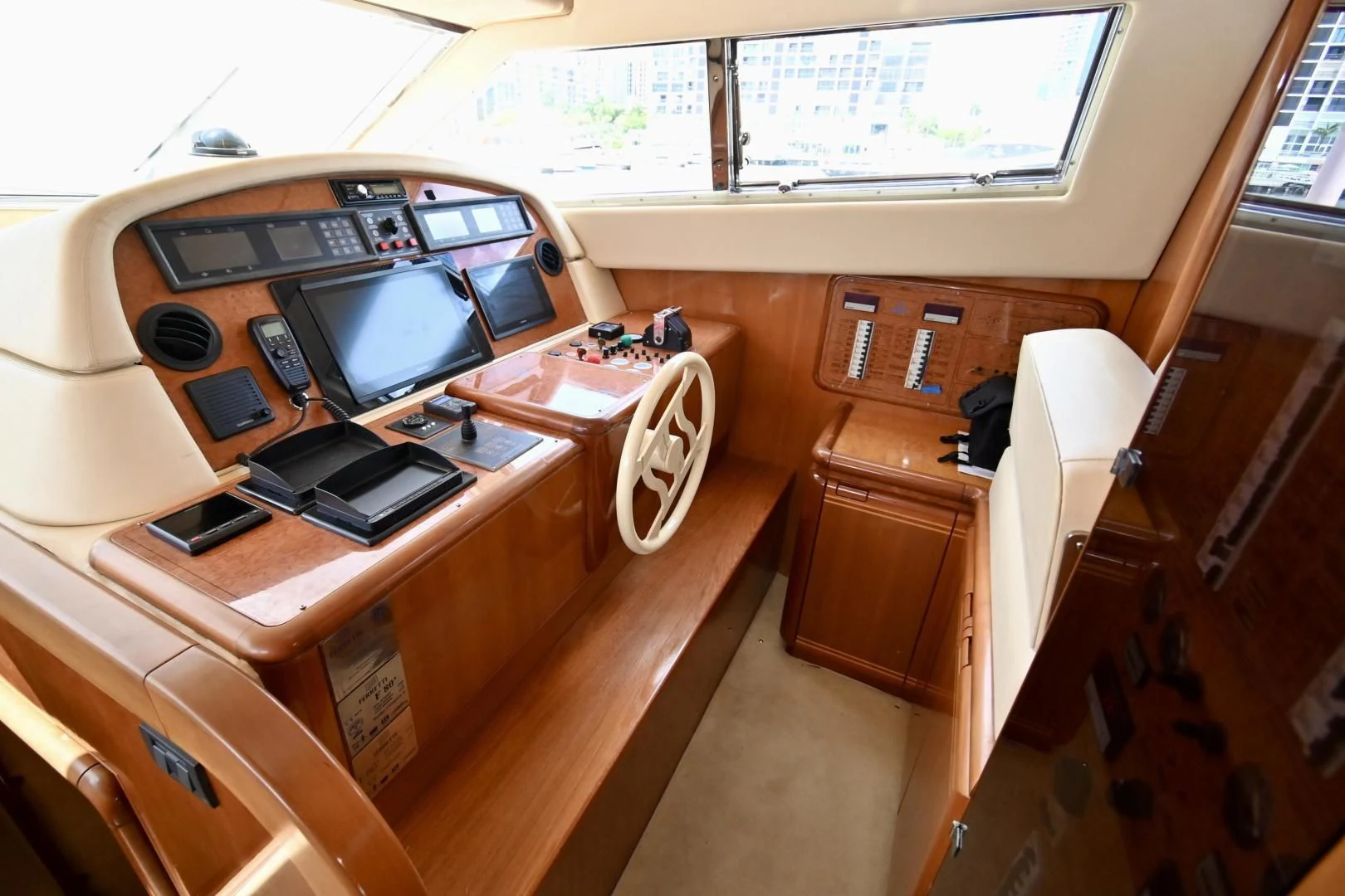 a desk with a computer and other office supplies on it aboard RABBIT Yacht for Sale
