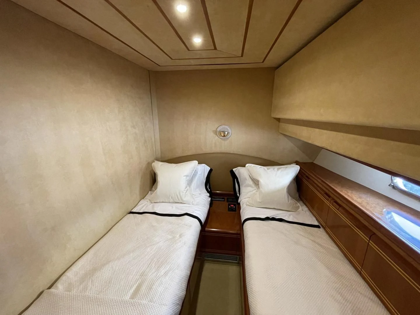 a couple of beds in a hotel room aboard RABBIT Yacht for Sale