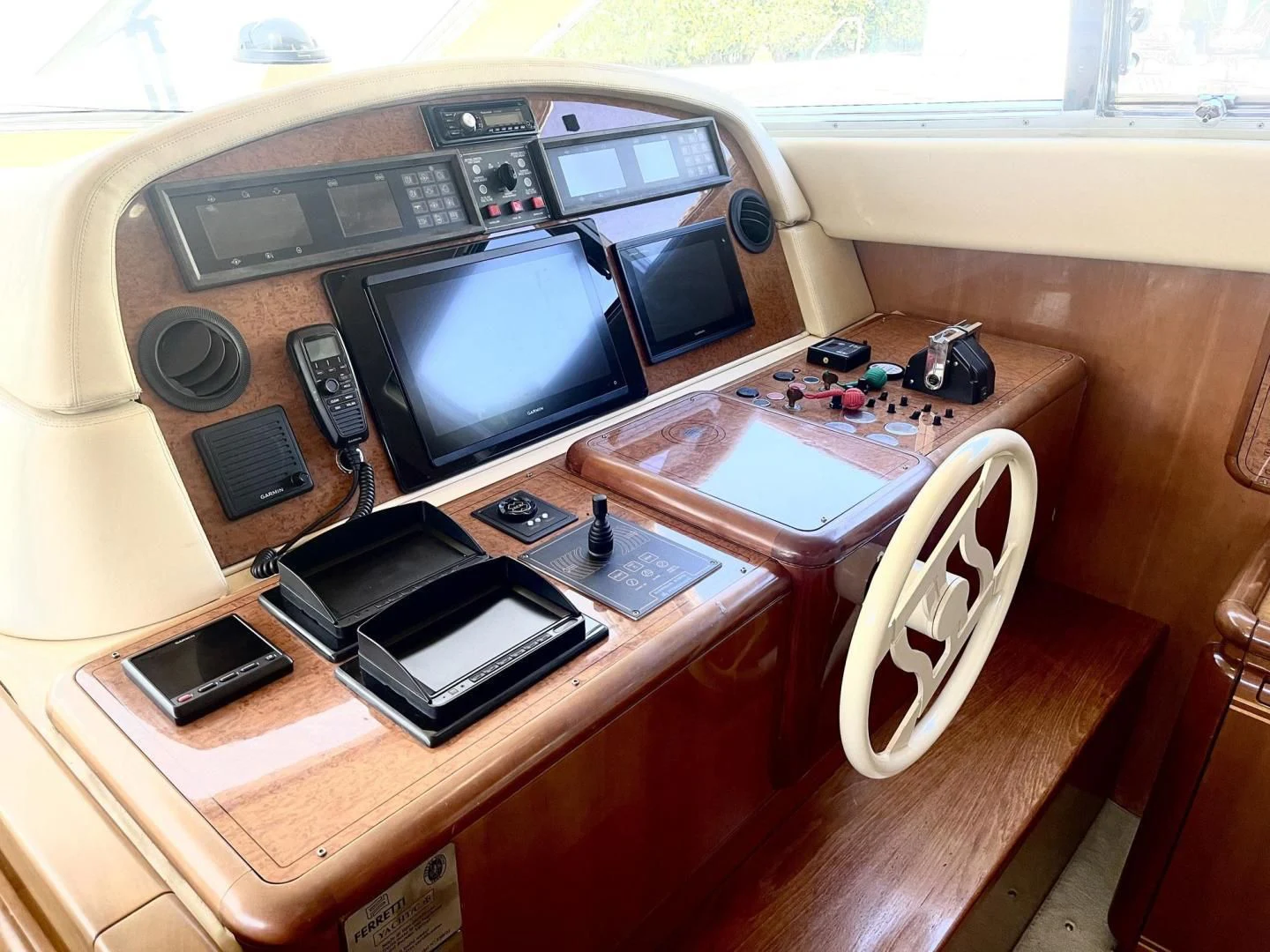 a desk with a television and other electronics on it aboard RABBIT Yacht for Sale