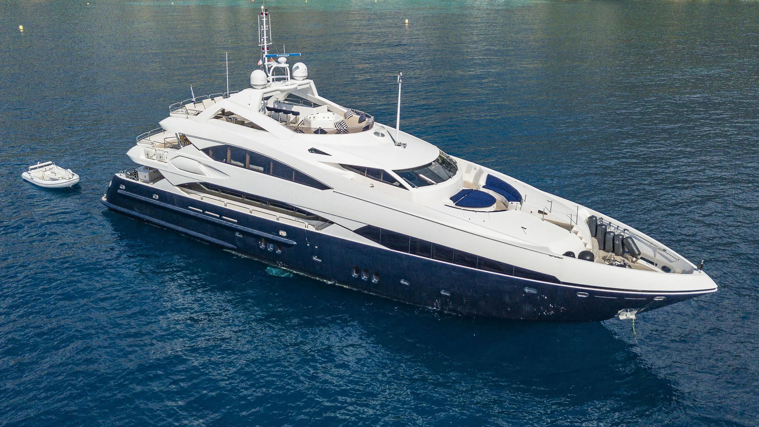 a large white yacht aboard THE DEVOCEAN Yacht for Sale