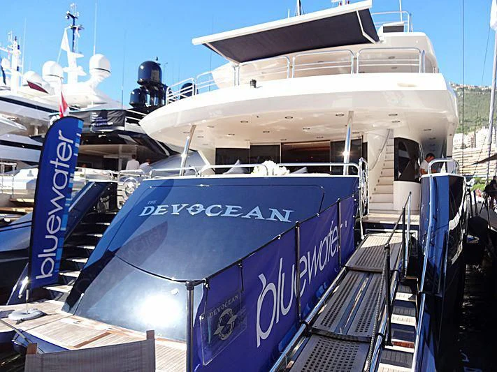 a large boat docked aboard THE DEVOCEAN Yacht for Sale