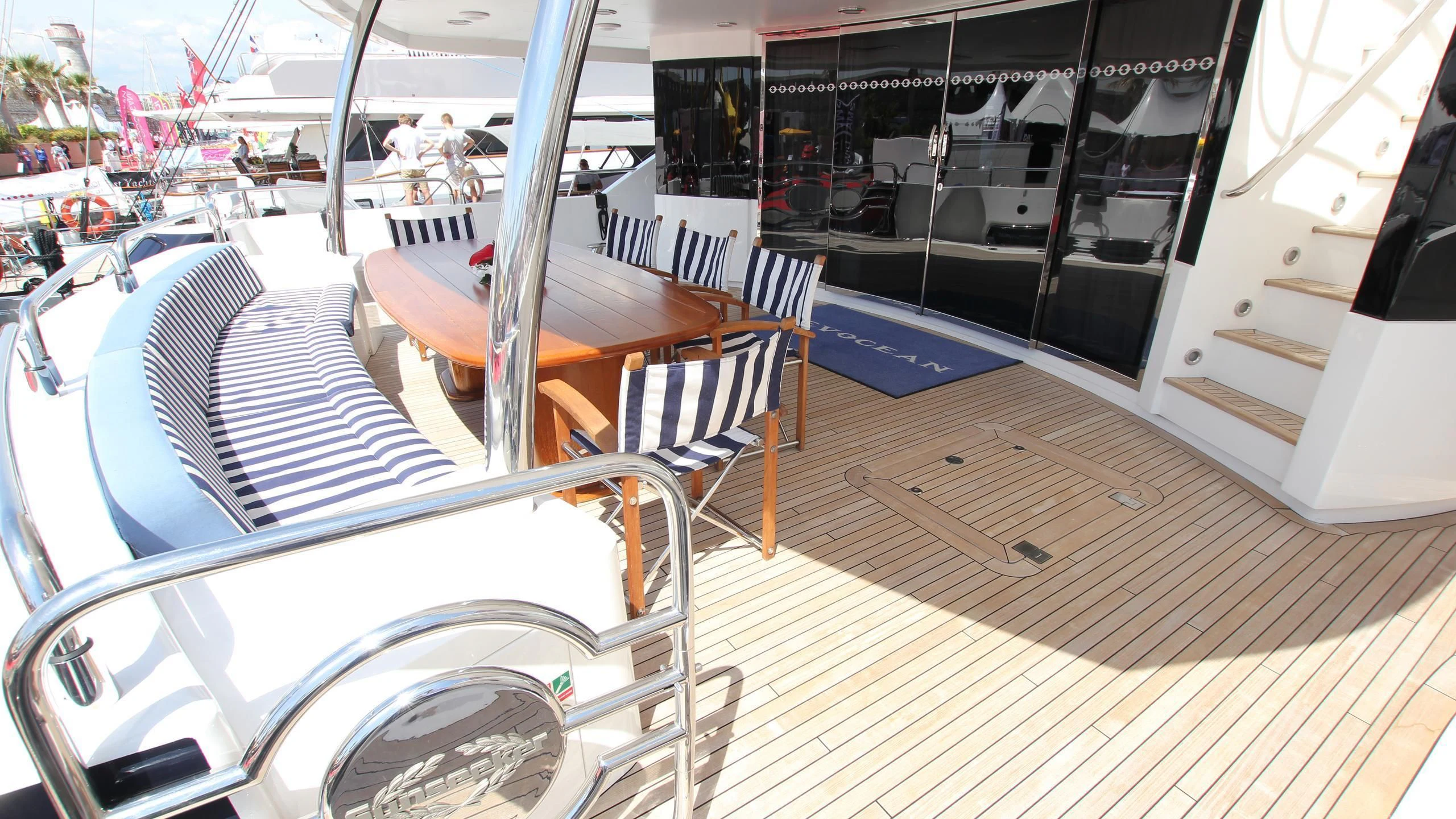 a boat on a deck aboard THE DEVOCEAN Yacht for Sale