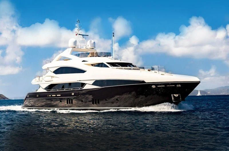 a large white yacht aboard THE DEVOCEAN Yacht for Sale