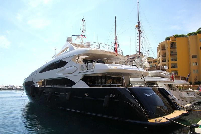 a boat docked in the water aboard THE DEVOCEAN Yacht for Sale