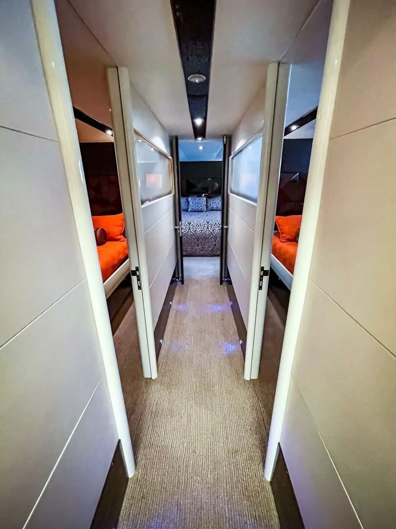 a hallway with a row of seats aboard LOVIN LIFE Yacht for Sale