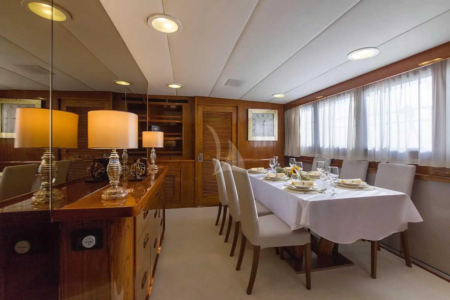 a restaurant with a table and chairs aboard ADRIATIC ESCAPE Yacht for Sale