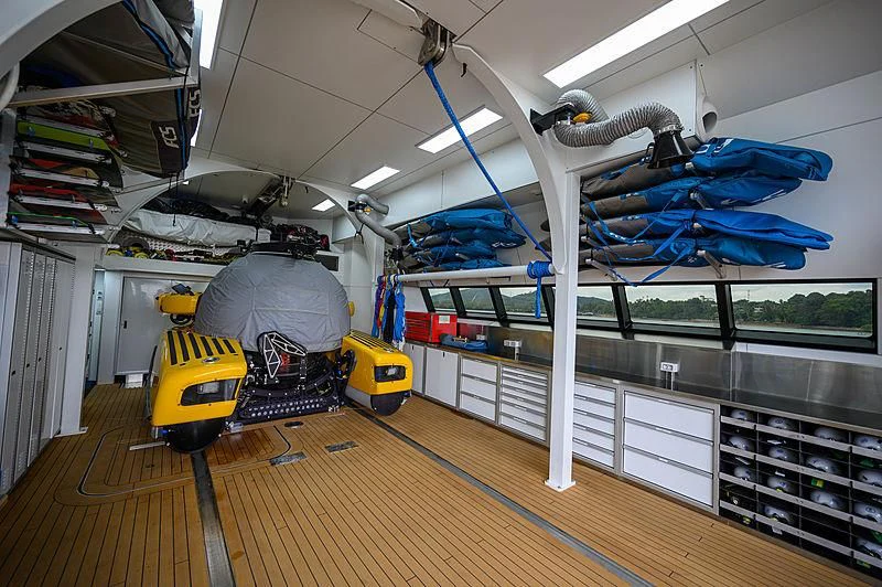 a large machine inside a room aboard UMBRA Yacht for Sale