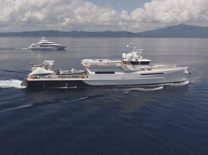 a group of ships in the ocean aboard UMBRA Yacht for Sale