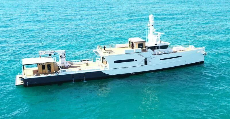 a boat in the water aboard UMBRA Yacht for Sale