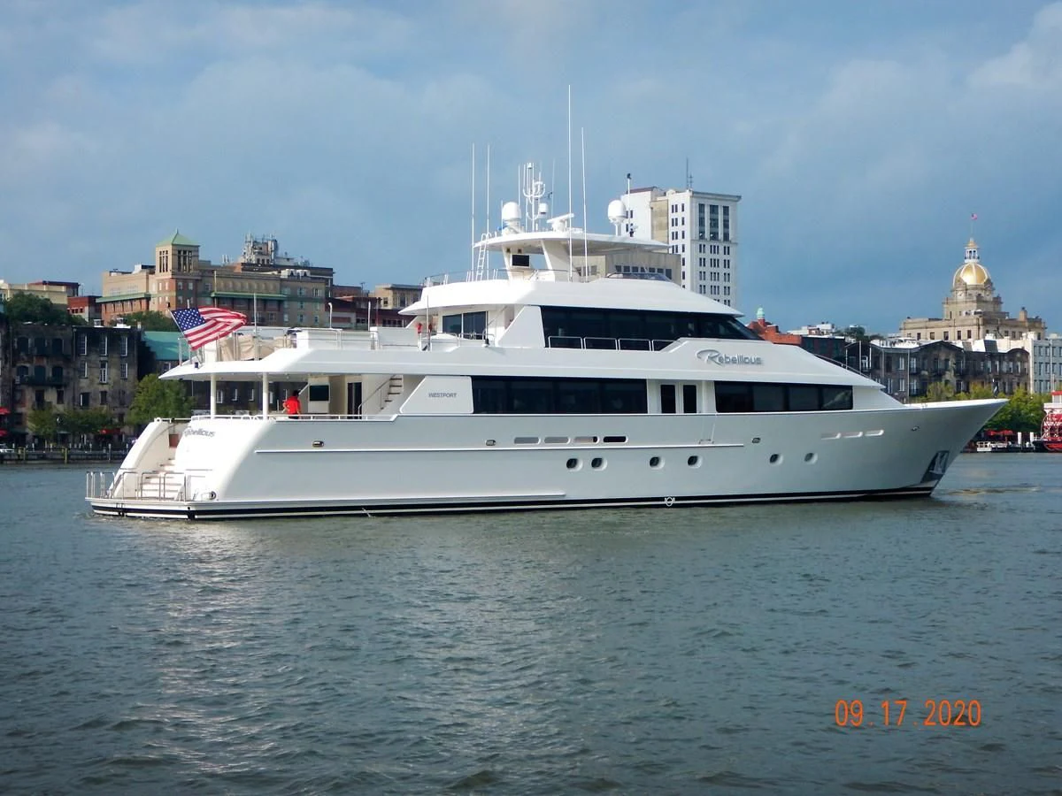 a white boat in the water aboard INTUITION Yacht for Sale