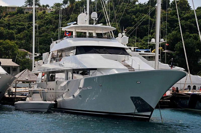 a large white yacht aboard INTUITION Yacht for Sale