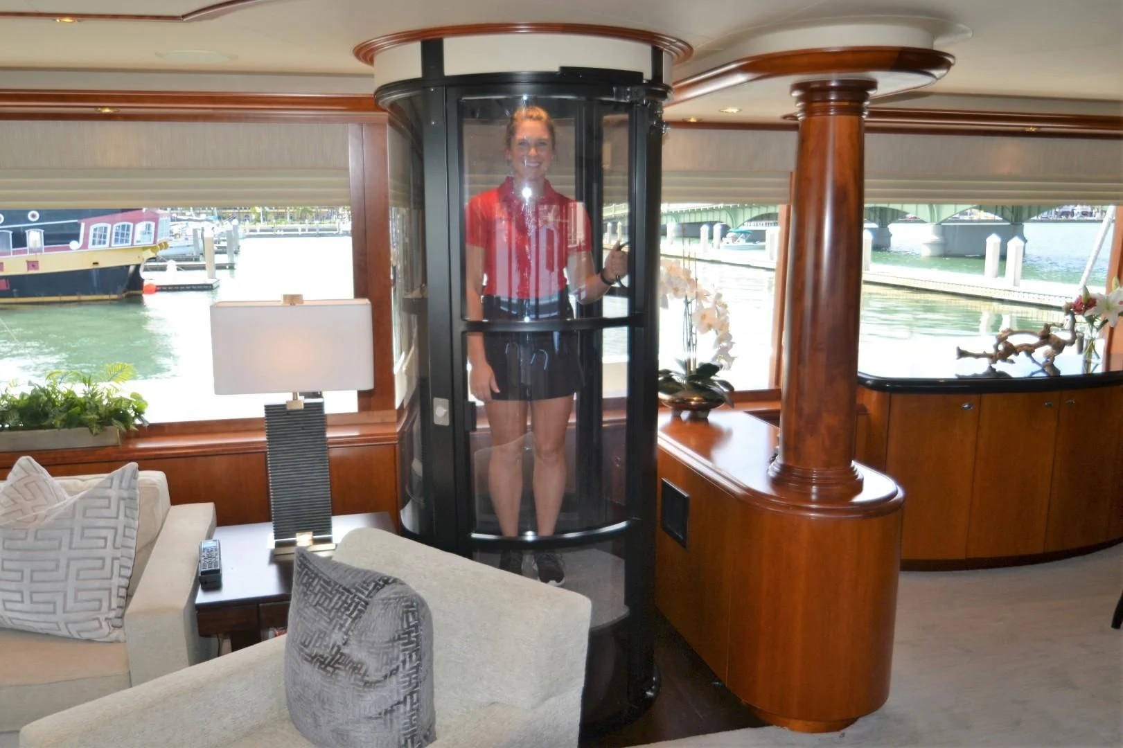 a person standing in a room aboard INTUITION Yacht for Sale