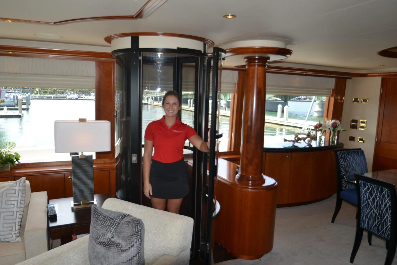 a person standing in a room aboard INTUITION Yacht for Sale