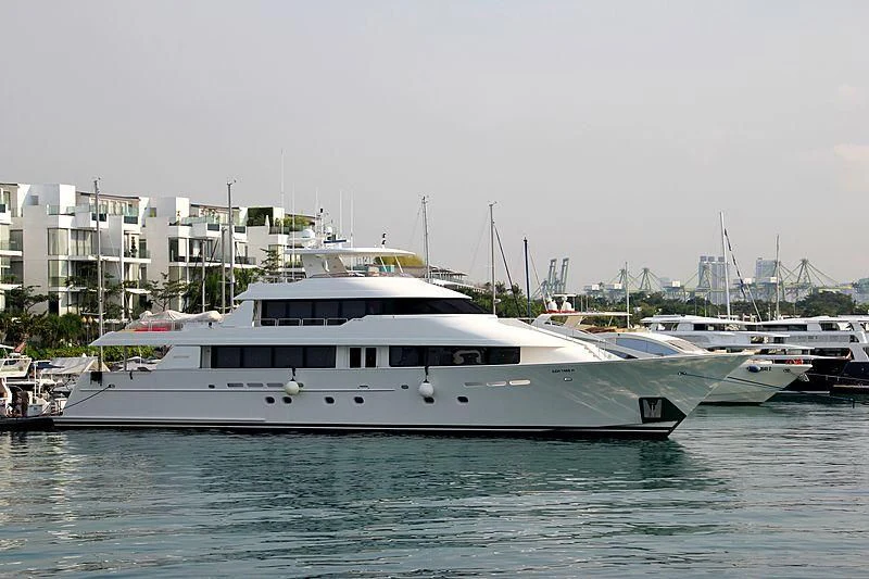 a white yacht in the water aboard SEA BEAR Yacht for Sale