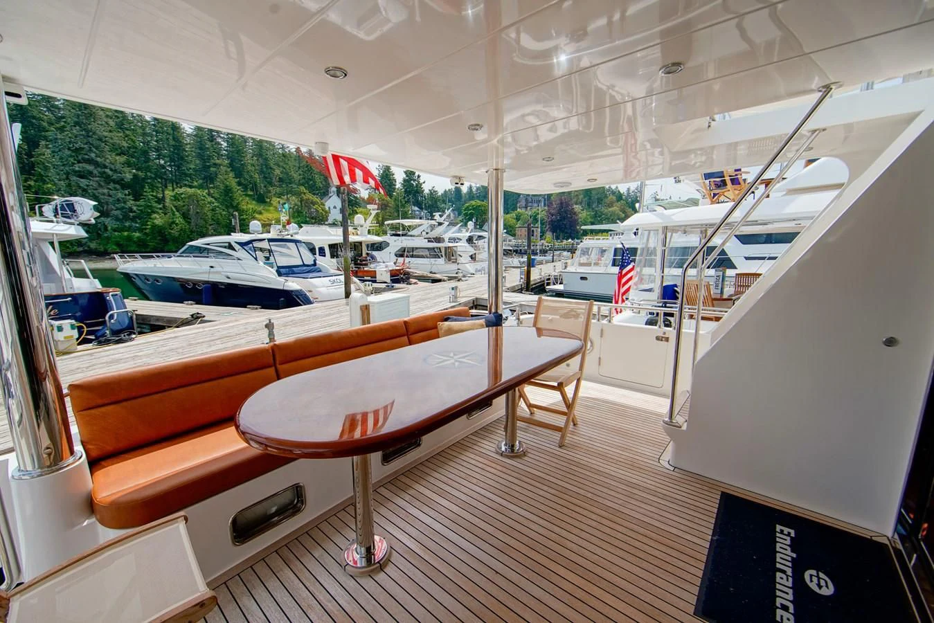 a table on a boat aboard KING OF NOTHING Yacht for Sale
