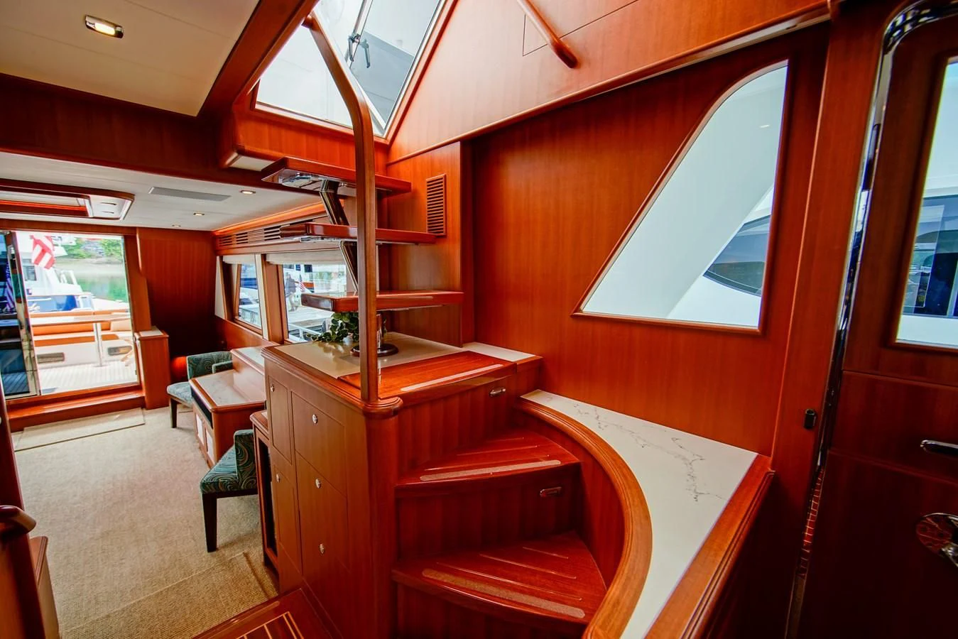 a room with a desk and a window aboard KING OF NOTHING Yacht for Sale