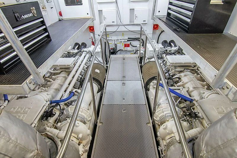 a long row of white pipes aboard #OMG Yacht for Sale