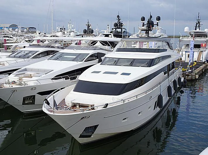 a group of boats in a harbor aboard THE PHAT BOAT Yacht for Sale