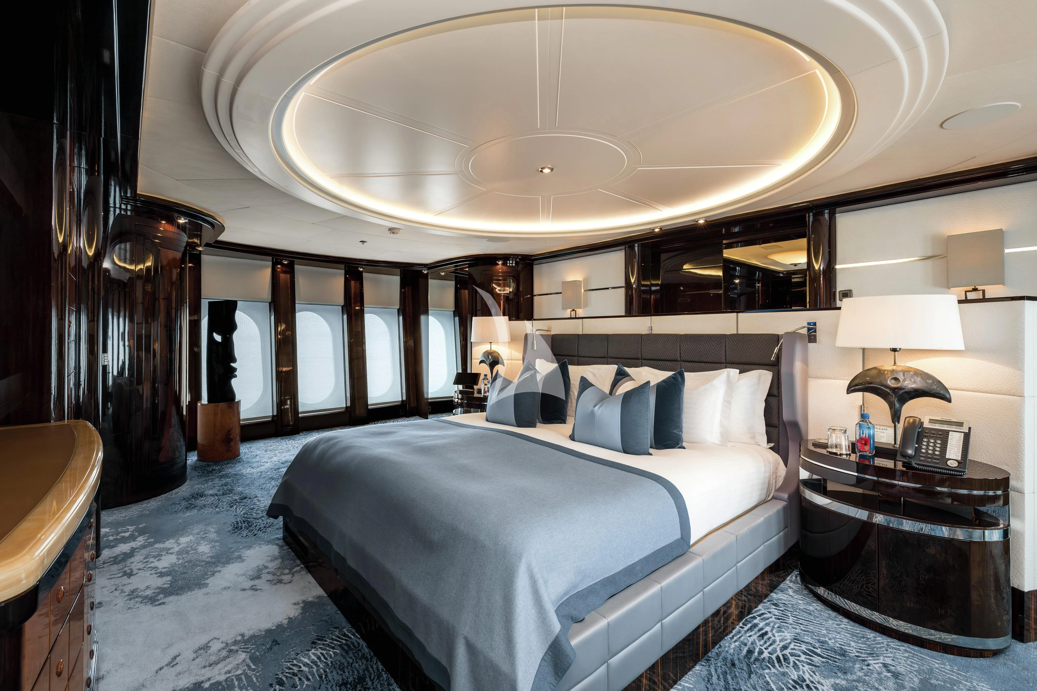 a room with two beds aboard DREAM Yacht for Sale