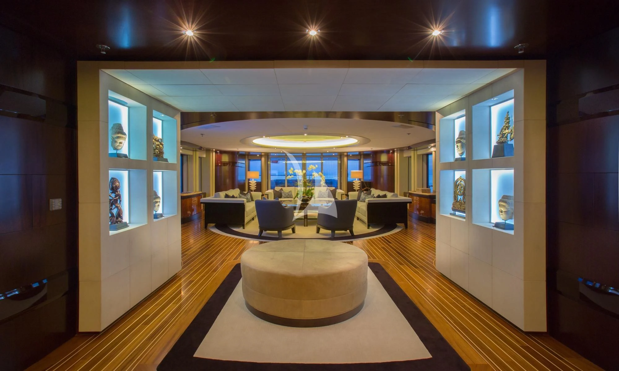 a large living room with a large open floor plan aboard DREAM Yacht for Sale