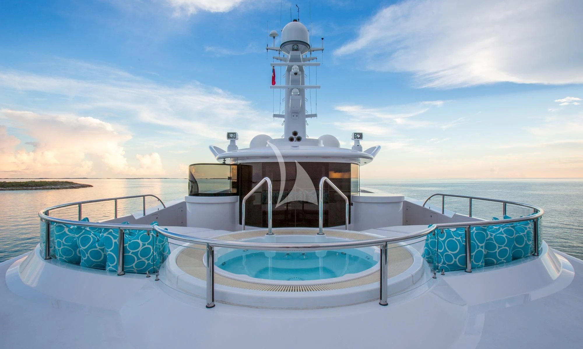a white lighthouse on a dock aboard DREAM Yacht for Sale