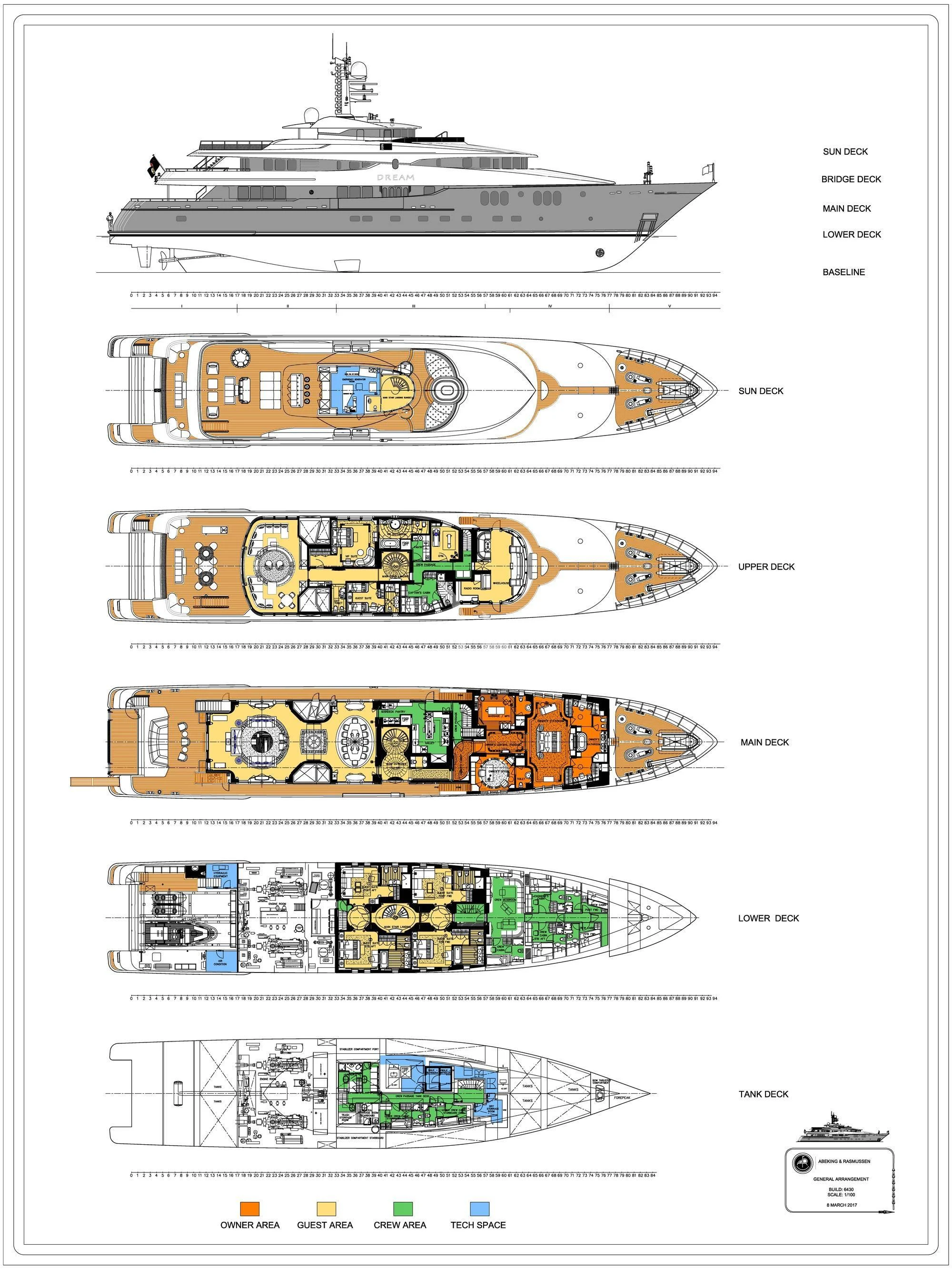 diagram, engineering drawing aboard DREAM Yacht for Sale