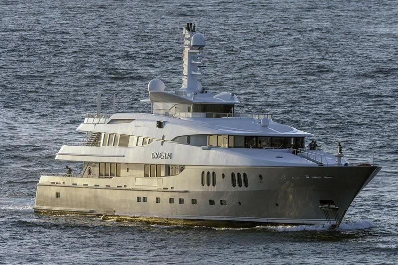 a large white ship aboard DREAM Yacht for Sale