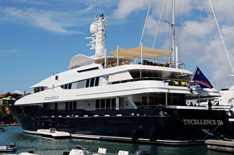 a large ship in the water aboard DREAM Yacht for Sale