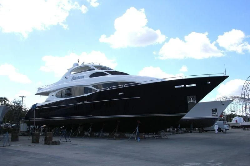 a large boat on a dock aboard HOPE FLOATS Yacht for Sale