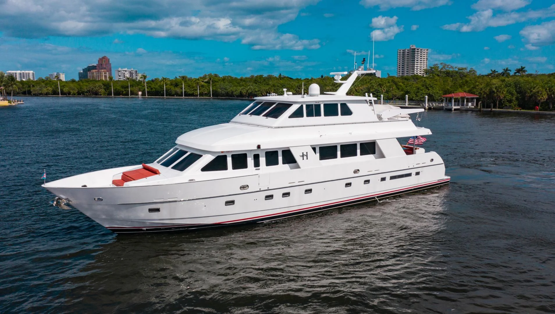 a white yacht on the water aboard BOXES II Yacht for Sale