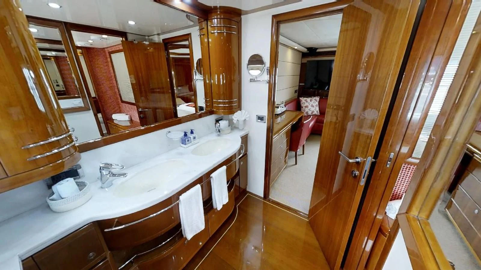 a bathroom with a large countertop aboard INDULGE II Yacht for Sale