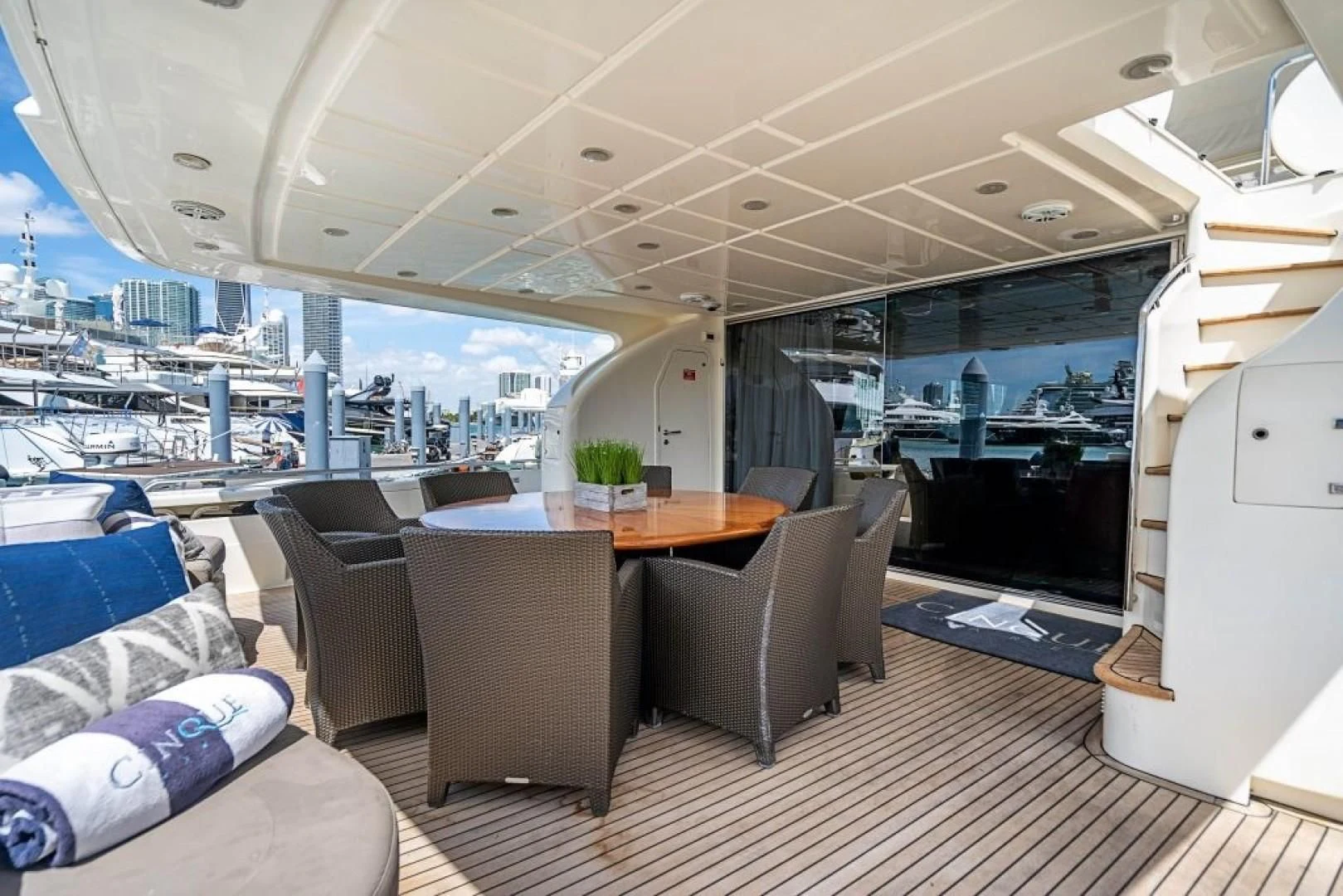 inside of a car aboard INDULGE II Yacht for Sale