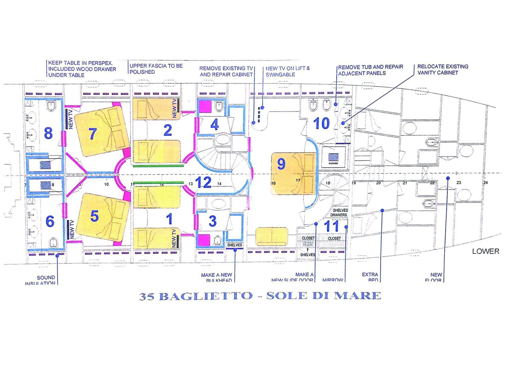 diagram, engineering drawing aboard SOLE DI MARE Yacht for Sale