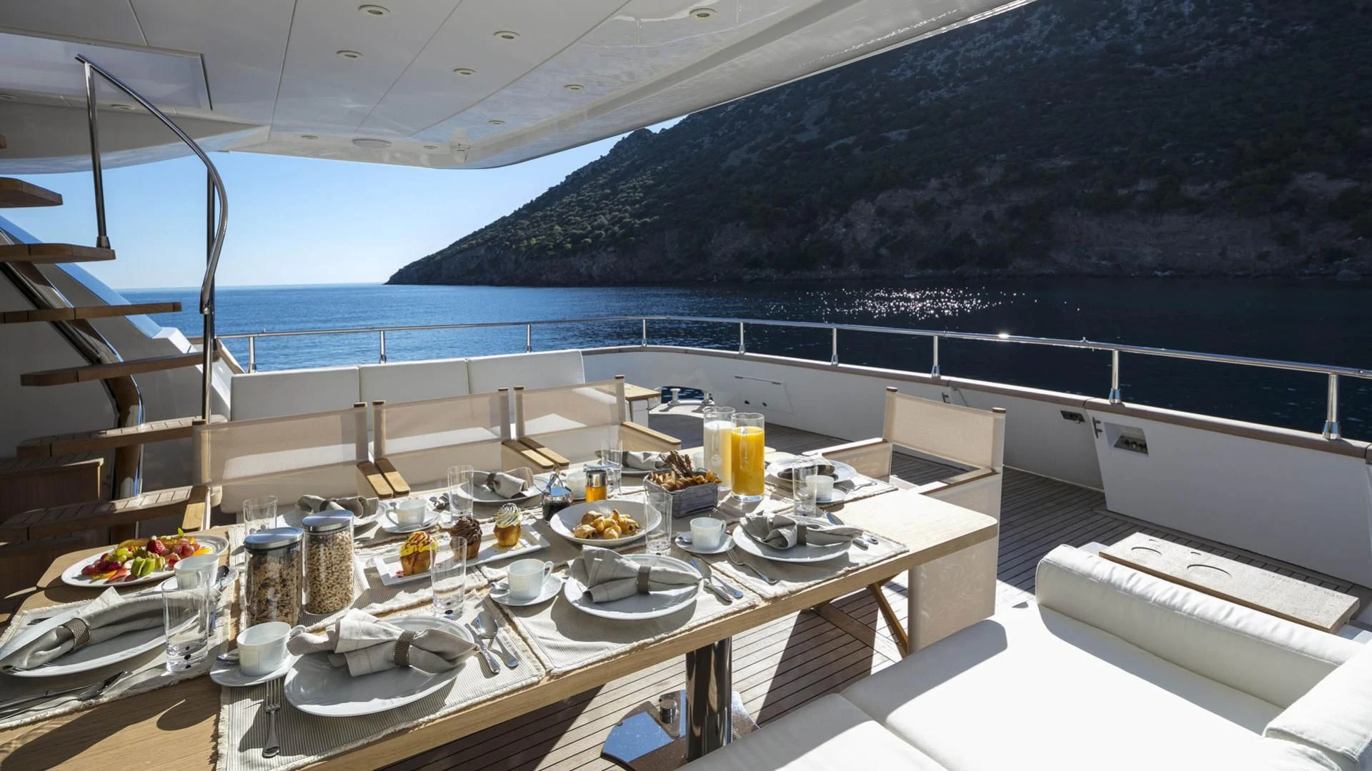 a table with food on it aboard SOLE DI MARE Yacht for Sale