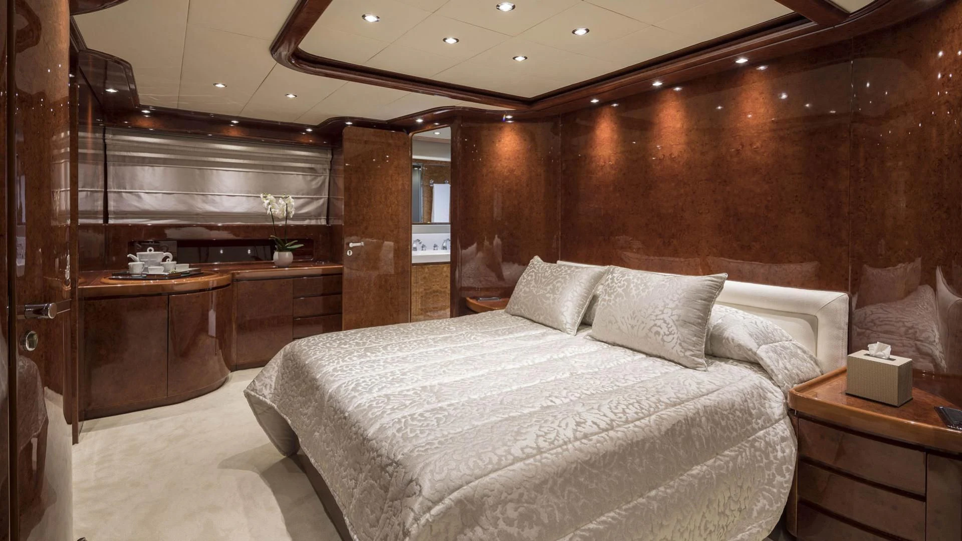 a bed in a room aboard SOLE DI MARE Yacht for Sale