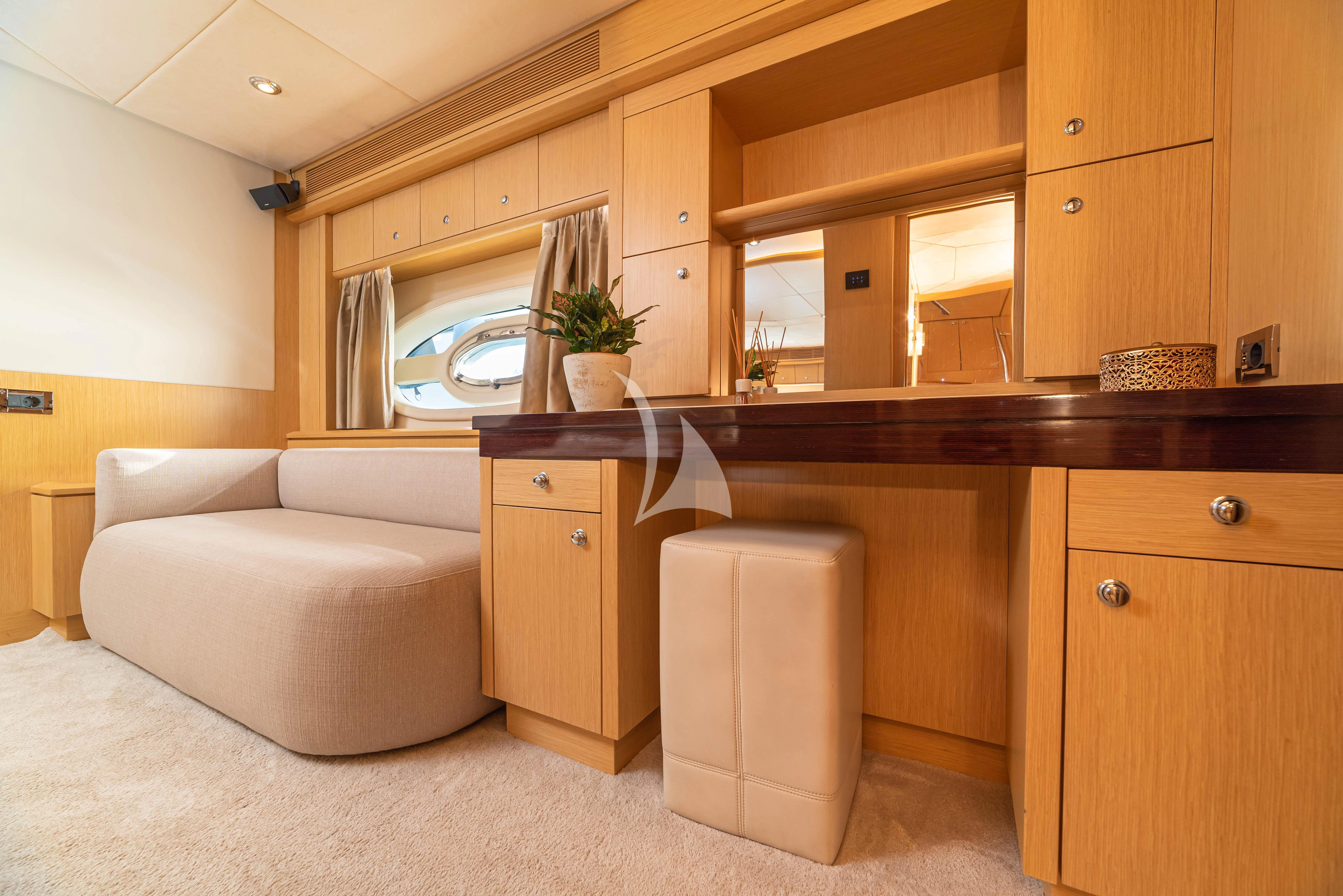 a kitchen with a large window aboard STELA 117 Yacht for Sale