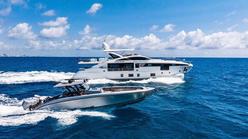 a boat on the water aboard CARPE DIEM Yacht for Sale