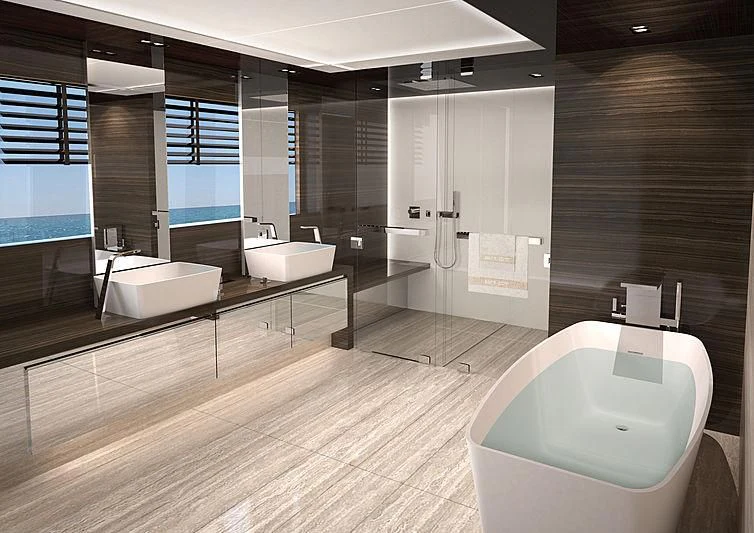 a bathroom with a tub sink and a sink aboard ISA GT 67M Yacht for Sale