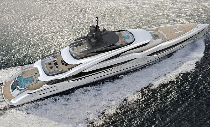 a white and black race car aboard ISA GT 67M Yacht for Sale