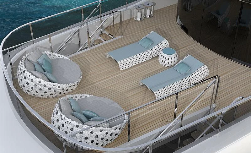 a deck with a table and chairs aboard ISA GT 67M Yacht for Sale
