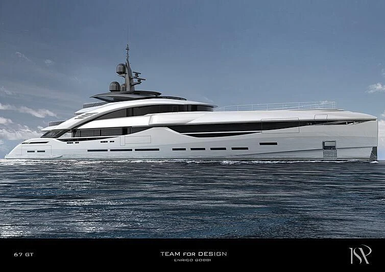 a large white ship aboard ISA GT 67M Yacht for Sale