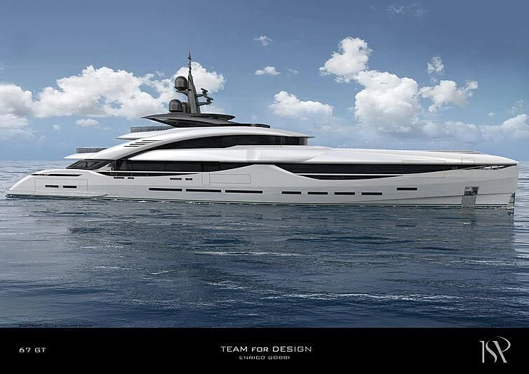 a large white ship aboard ISA GT 67M Yacht for Sale