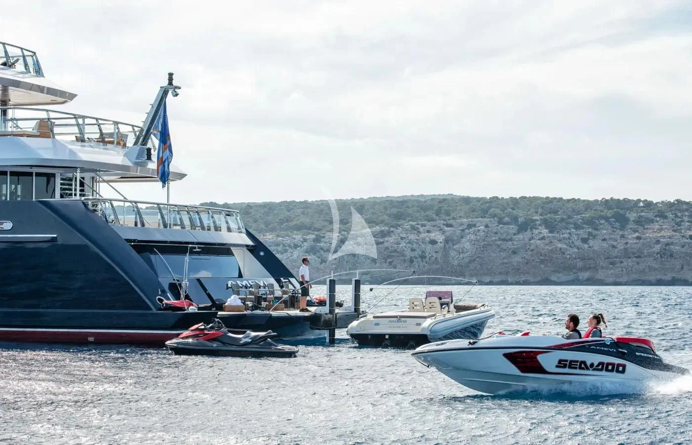 a boat is parked on the shore aboard BATELLO Yacht for Sale