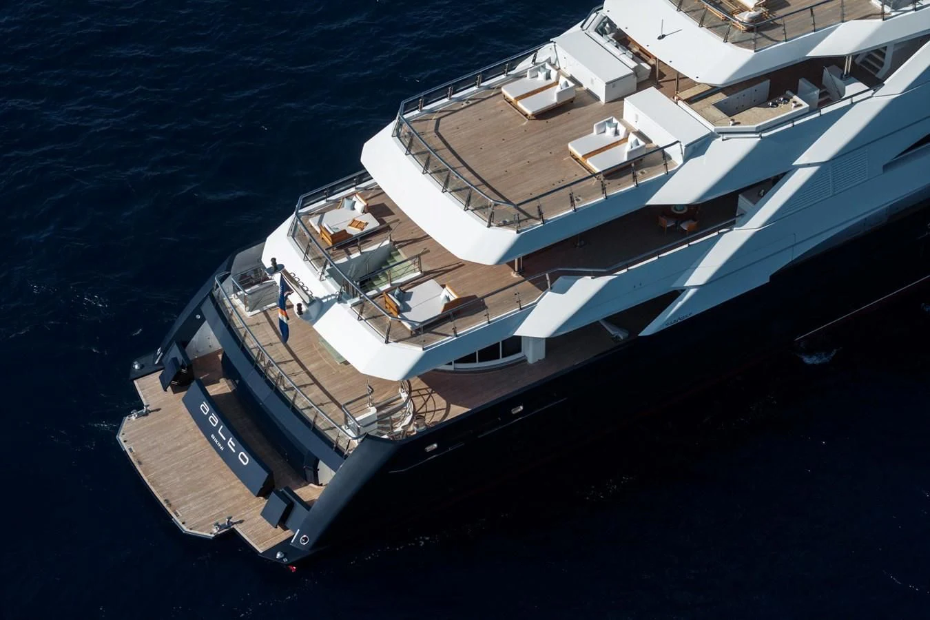 a high angle view of a port aboard BATELLO Yacht for Sale